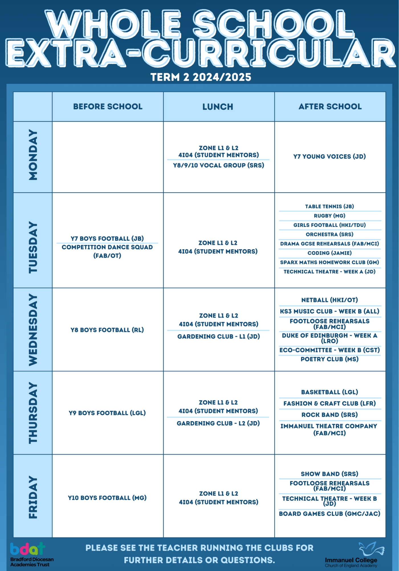 Whole school ec timetable term 2 2425