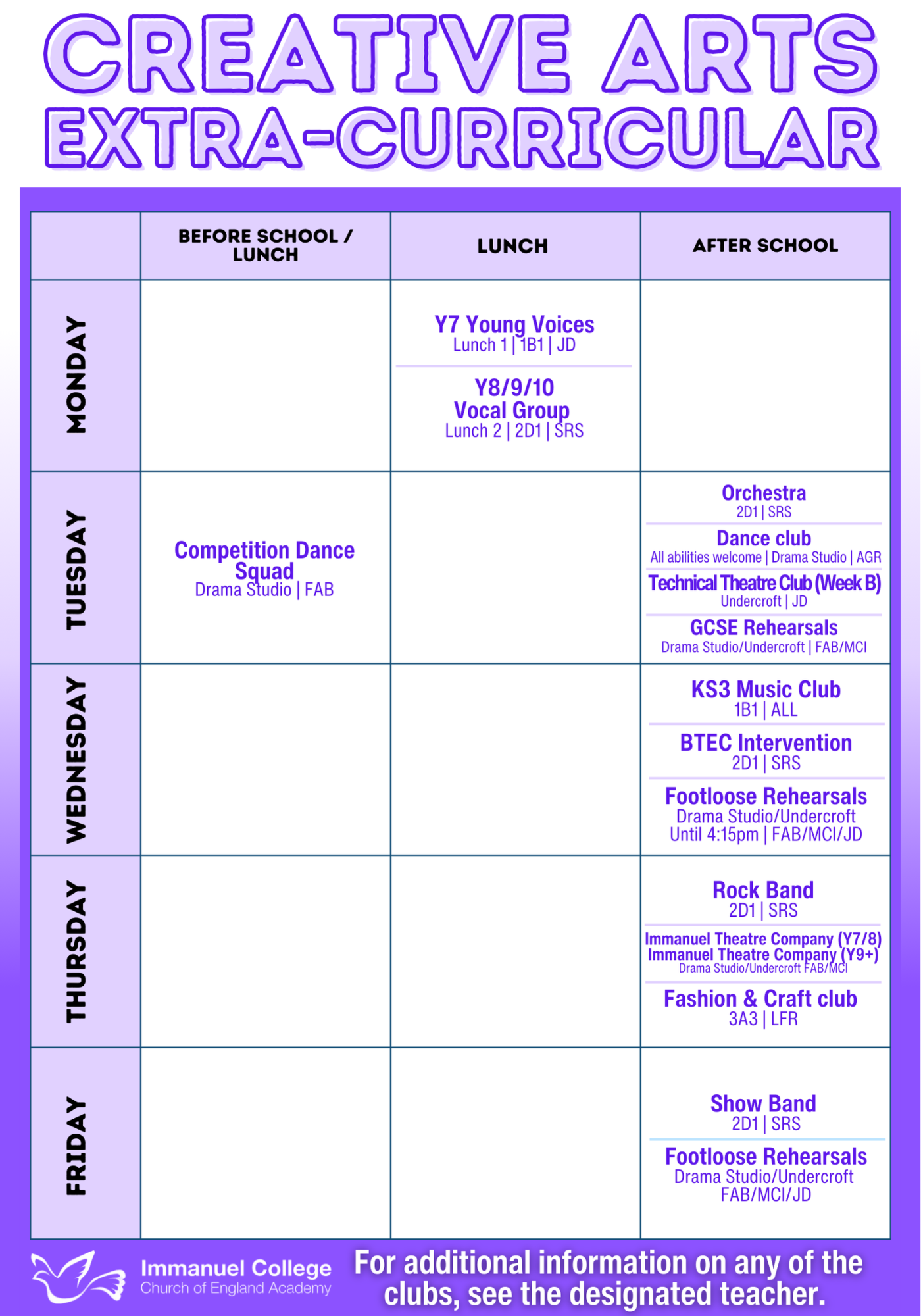 Creative Arts Extra Curricular Timetable (3)