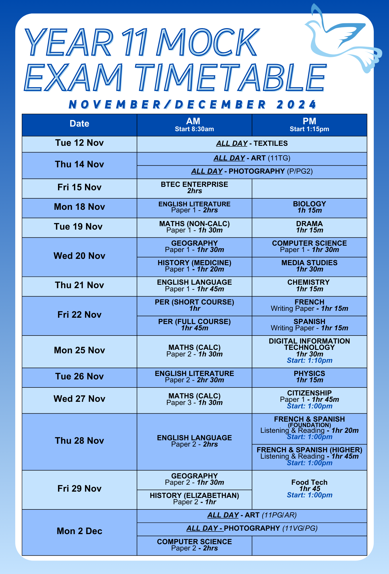 Y11 Mock Exam timetable Nov 24  (1)